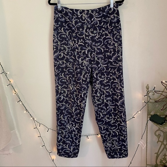 Vintage blue floral flat front high-rise pants - Picture 6 of 11
